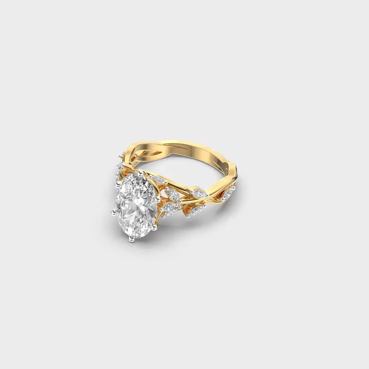 Leafy Vine Oval Solitaire Diamond Ring