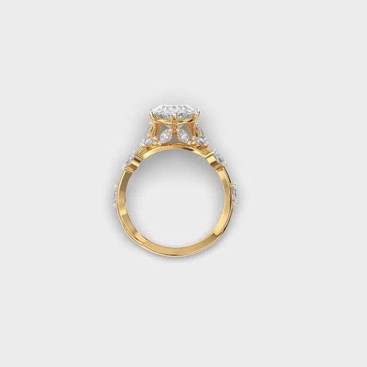 Leafy Vine Oval Solitaire Diamond Ring