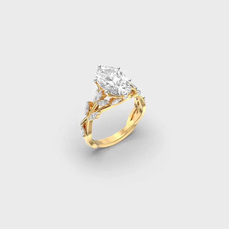 Leafy Vine Oval Solitaire Diamond Ring